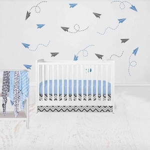 Bacati - Ikat Zebra Blue Gray 6 pc Crib Set with 4 Muslin Swaddle Blankets - 1 of 4