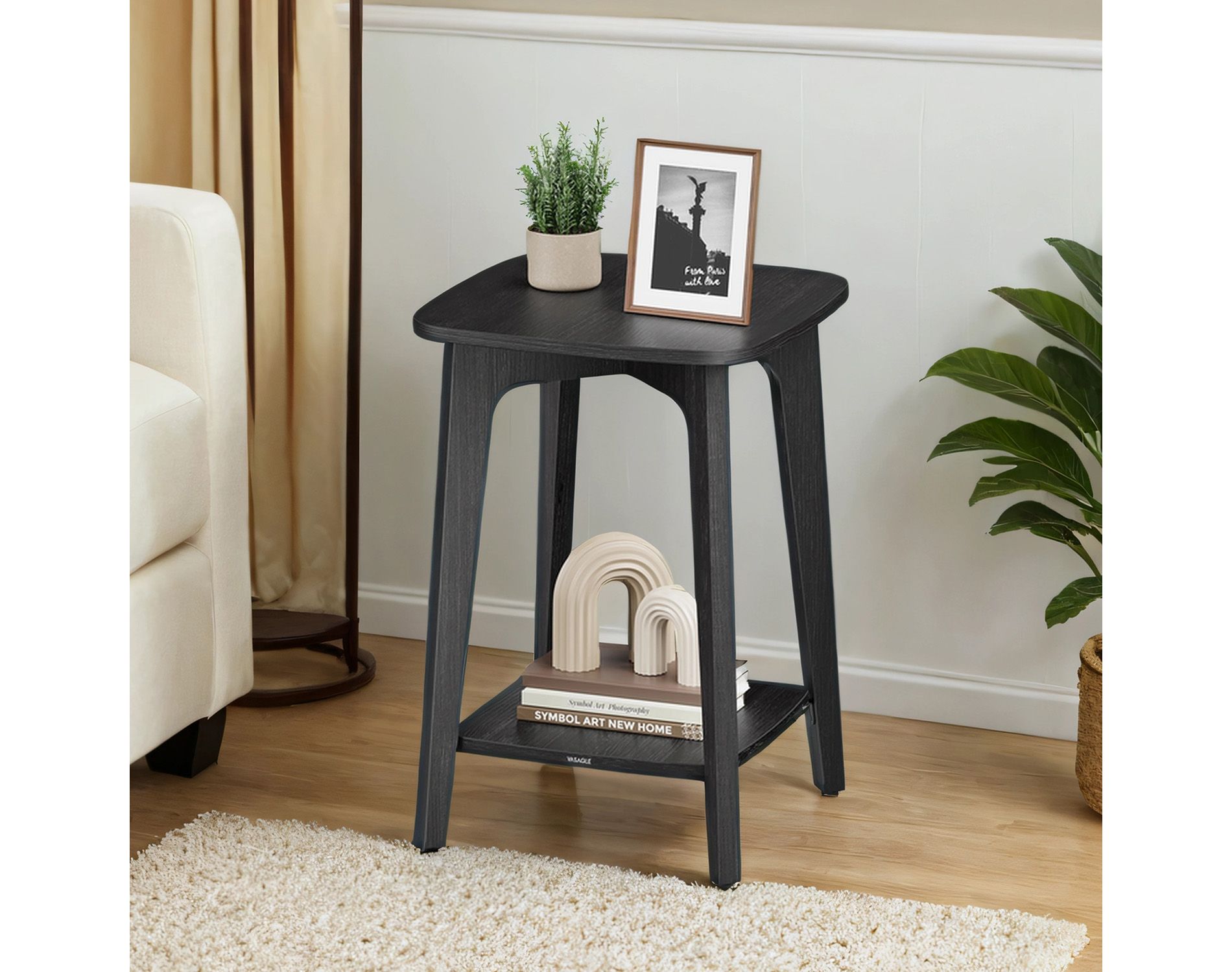 Modern Square Side Table with Lower Shelf, 2-Tier Small End Table/Nightstand, Space-Saving 15.7x15.7x21.5 Inch