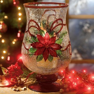 BrylaneHome Holiday Hand-Painted Poinsettia Hurricane - 1 of 1
