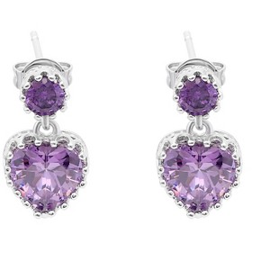 Colette Dangle Earrings Womens Purple Heart Cubic Zirconia Ginger Lyne Collection - 1 of 4