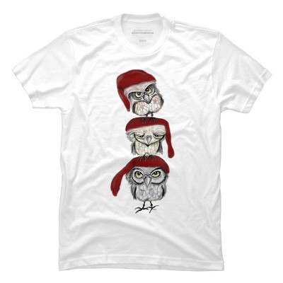 Men's Design By Humans Christmas Owls By msmart T-Shirt