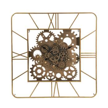 31.5"x37.5" Gears Square Wall Clock Gold - A&B Home
