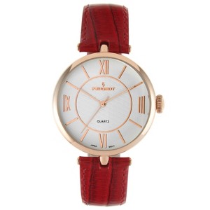 Peugeot Women's Rose Gold 38mm Watch T-Bar Dress Red Leather Strap - 1 of 4