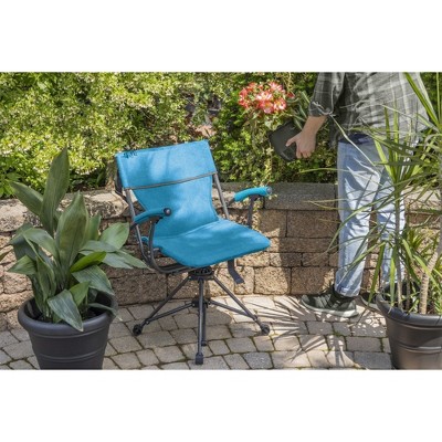 Teal Outdoor Swivel Camping Chair with Cushions and Arms