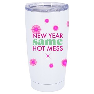 100 North 20 Ounce Stainless Steel On the Go Travel Tumbler With Push Top Lid, New Year Same Hot Mess White - 1 of 4