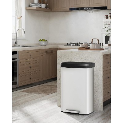 21 Gallon / 80 Liter Step-on Trash Can, Stainless Steel Kitchen Garbage Bin Featuring Soft-Close Plastic Lid and Liner Retainer Ring