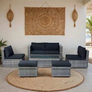YOOCOZZ 6-Piece Outdoor Patio Wicker Rattan Sectional Sofa Set & Conversation Set with Space Saving Design - Grey+Black - 1 of 4