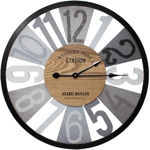 Sorbus 24" Decorative Round Analog Wall Clock Featuring Woodley Park Station Text, Rustic Modern Farmhouse Style, Wooden, Metal - 1 of 4