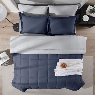 California King Navy Microfiber Reversible Bed in a Bag Set