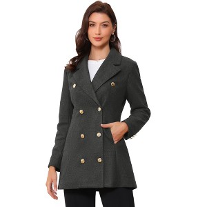 Allegra K Women's Winter Overcoat Notch Lapel Double Breasted Coats - 1 of 4