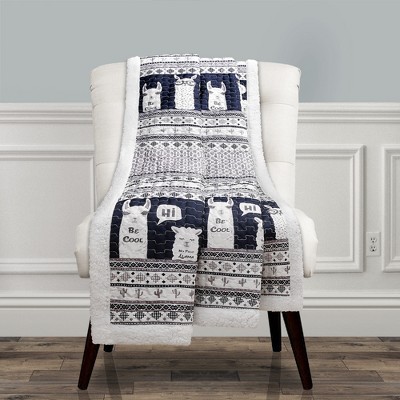 50"x60" Sherpa Llama Stripe Throw Blanket Navy - Lush Décor