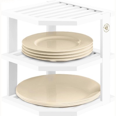 Plate Organizer for Cabinet - Bamboo Kitchen and Bathroom Corner Shelf - Kitchen Cabinet Organizer for Plate, Dish - Corner Cabinet Organizer
