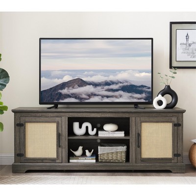 Xiyuyeu Farmhouse Tv Stand Rattan Tv Stand With 2 Storage Shelves Media ...