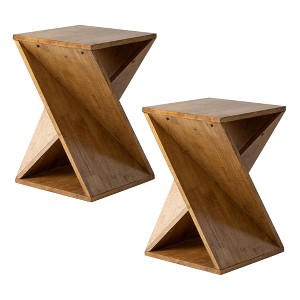 COZAYH Farmhouse End Table, Square Solid Living Room Pedestal, Brown, Set of 2 - 1 of 4