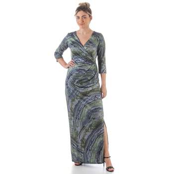 24seven Comfort Appare Green Faux Wrap Side Slit Plus Size Maxi Dress