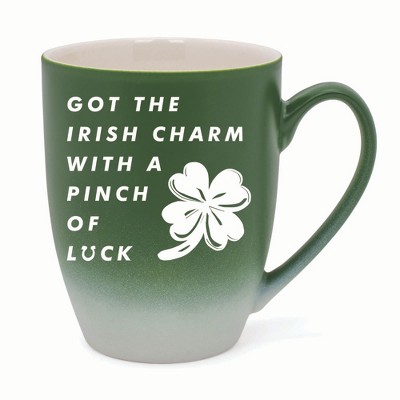 Elanze Designs Irish Charm With Pinch Of Luck Two Toned Ombre Matte 10 ounce New Bone China Coffee Tea Cup Mug, Green and White