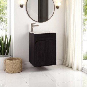 15.5" Bathroom Vanity with Integrated Sink – Compact Freestanding Cabinet with Storage for Small Bathrooms, No Faucet Included - 1 of 4