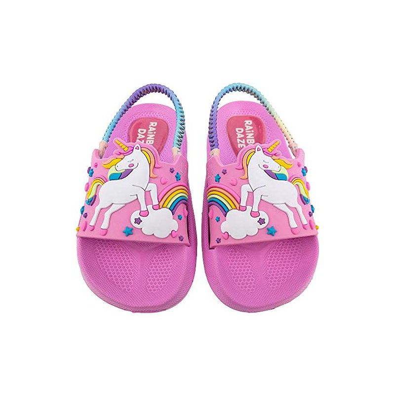 Rainbow Daze Slide Sandal, Mermaid/Shark/Unicorn Molded Slides With Elastic Back Strap, Toddler Size 5-12, Purple/Blue/Pink, 5 of 8