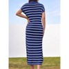Imily Bela Women's striped dress, striped dress, short-sleeve V-neck knit dress, sexy slit, loose long collared sweater dress - 2 of 4