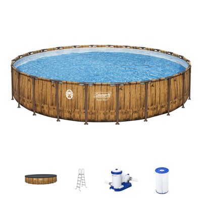 Coleman Round Power Steel Durable Frame 24' x 52" Above Ground Outdoor Swimming Pool Set with Filter Pump, Pool Cover, and Ladder, Multicolor
