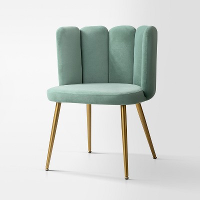 Barbara Contemporary Velvet Vanity Stool for Makeup Room, Moden Accent Side Chairs for Living Room with Shell Back and Golden Metal Legs | ARTFUL LIVING DESIGN