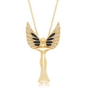 Bella Silver Sterling Silver CZ Angel 18" Pendant Necklace W/Movable Wings - Gold Plated - Gold - 1 of 4