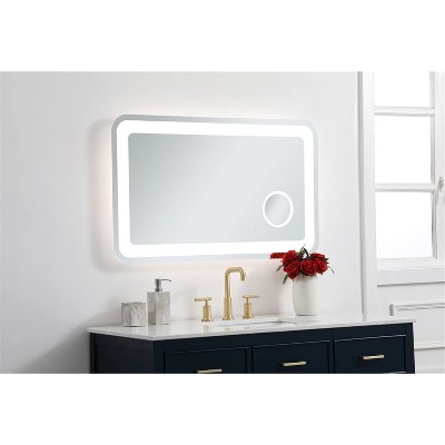 Glossy White Rectangular LED Bathroom Mirror with Magnifier
