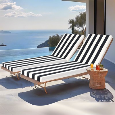 2 Pcs Set Indoor/Outdoor Chaise Lounge Chair Cushion Outdoor Furniture Cushion with Ties