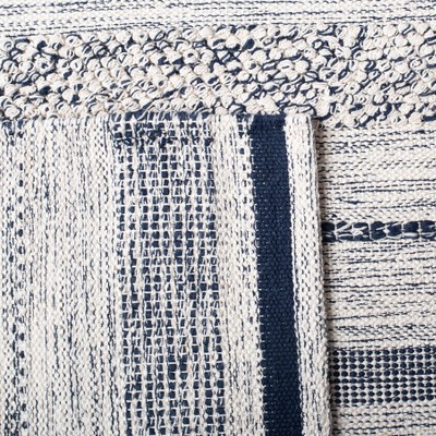Ivory and Navy Square Handwoven Wool Cotton Area Rug