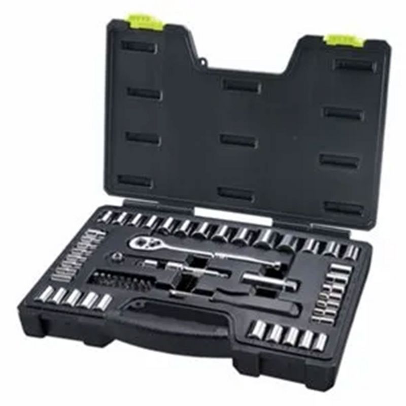 Master Mechanic 1/4 x 3/8 Inch Drive SAE and Metric 54 Piece Mechanic's Tool Accessory Socket Set with Case Storage Box, Black, 1 of 7