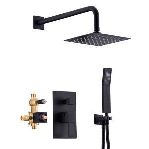 Sumerain Matte Black Pressure Balance Shower Systems with 8 Inches Rain shower and Handheld - 1 of 4