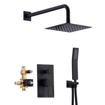 Sumerain Matte Black Pressure Balance Shower Systems with 8 Inches Rain shower and Handheld