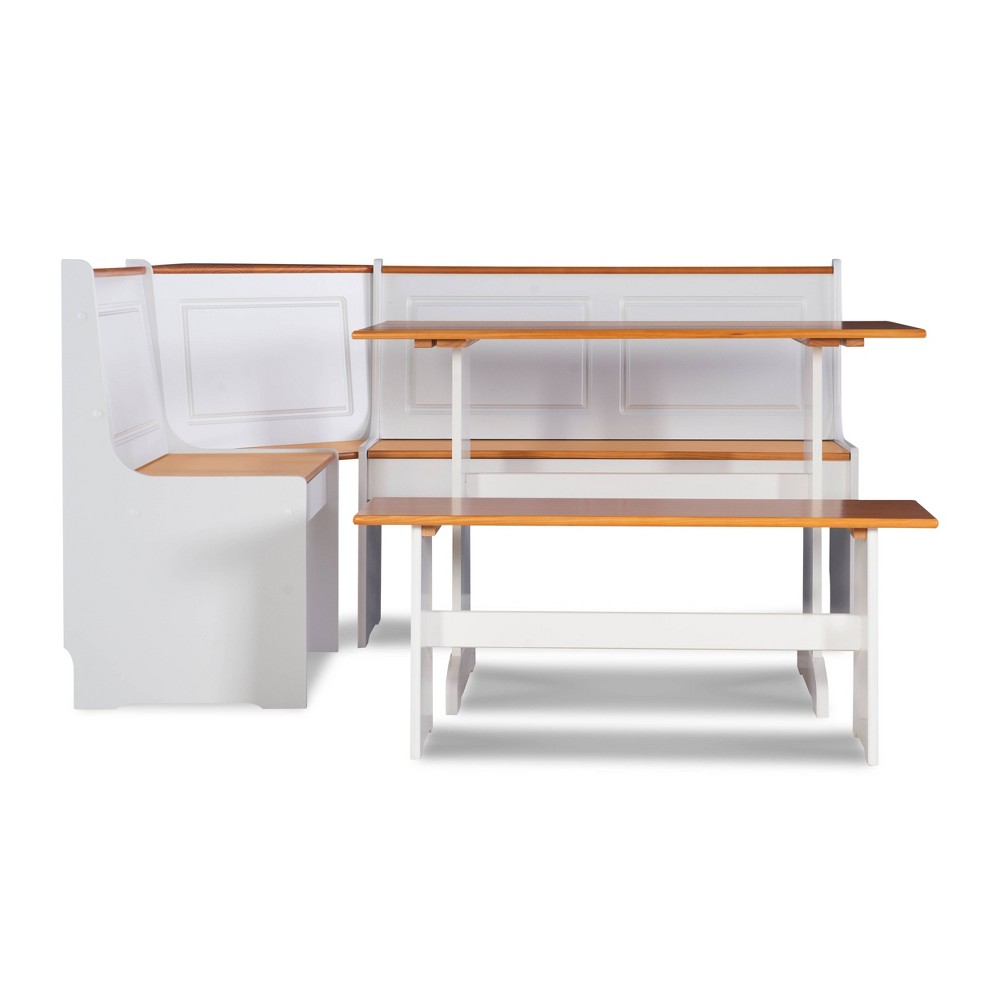 5pc Ardmore Breakfast Storage Corner Nook Dining Set Wood/White/Natural - Linon: Chic Farmhouse Style, Seats 6