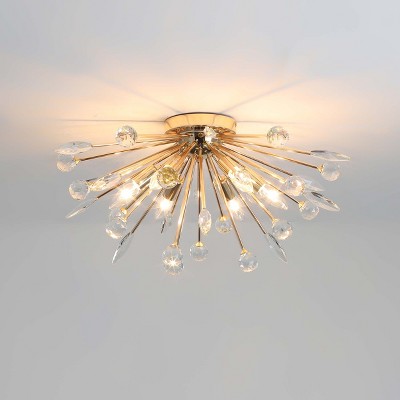 LLHZSY 6-Light 25 3/5" Dandelion Firework Crystal Flush Mount Ceiling Lights Fixture-Gold