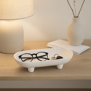 Decorative Ceramic Rounded Rectangle Bowl for Coffee Table - Minimalist Centerpiece Table Decoration or Kitchen Counter - 3.5", White - 1 of 4