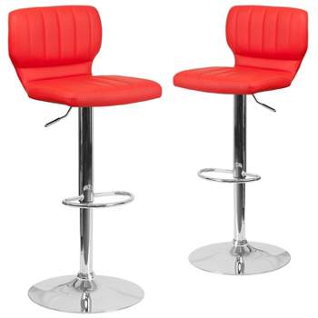 Merrick Lane Set of Two Swivel Bar Stools with Vertical Stitched Back and Adjustable Chrome Base with Footrest