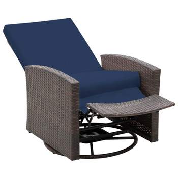 Outsunny Patio PE Rattan Wicker Recliner Chair with 360° Swivel, Soft Cushion, Lounge Chair for Patio, Garden, Backyard