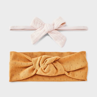 Baby Girls' 2pk Knit Gauze Headwrap - Cloud Island™ Bronze 0-12M