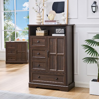 Farmhouse 4 - Drawers Dresser Organizer, Rustic Tall Chest of Drawers for Bedroom