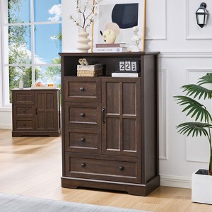 Farmhouse 4 - Drawers Dresser Organizer, Rustic Tall Chest of Drawers for Bedroom - 1 of 4