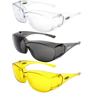 3 Pairs of Global Vision Eyewear Oversite Safety Motorcycle Glasses with Clear, Smoke, Yellow Lenses - 1 of 4