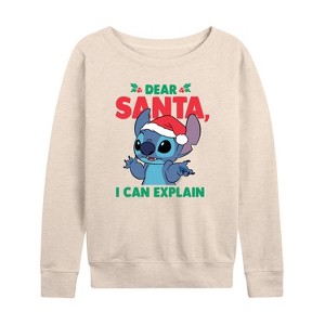 Women's - Lilo and Stitch - Dear Santa I Can Explain Christmas Lightweight French Terry Wide Neck Long Sleeve Shirt - 1 of 4