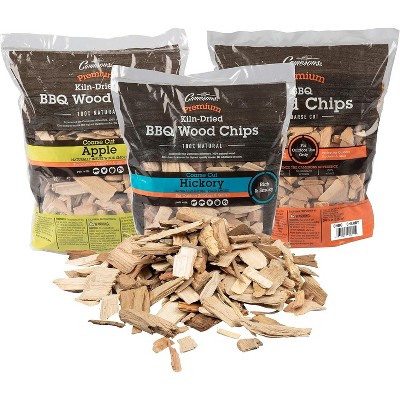 Camerons Wood Smoker Chips  3 Pack ~ 2 lb. Bag  260 cu. in. - Apple  Cherry  Hickory - 100% Natural  Fine Wood Smoking and Barbecue Chips