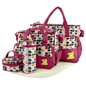 Racxily 5PCS Baby Nappy Diaper Bags Set Mummy Diaper Shoulder Bags w/ Nappy Changing Pad Insulated Pockets Travel Tote Bag - 1 of 4