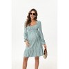 A heart-shaped collar long sleeved printed short maternity dress with leopard green print (print) Leopard green print_L - 4 of 4