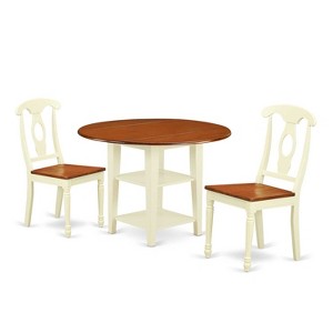 HomeStock 3-Piece Buttermilk and Cherry Finish Round Solid Wood Top Dining Table Set - 1 of 4