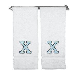 BC BARE COTTON Monogrammed Towels, Personalized Gift, Set of 2 - Embroidered Writing with Light Blue - 1 of 4