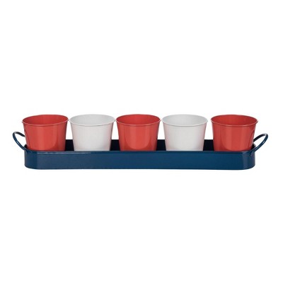 Transpac Metal Tray w/Red/White/Blue Pots Home Decorations Patriotic