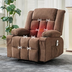 Manual Recliner Chair with Heat Massage - Widen Overstuffed Oversize Single Sofa Lounge Chair with 3 Recline Positions, Cup Holders, Side Pockets - 1 of 4