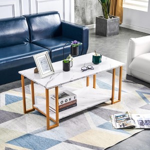 Kumasinova Coffee Table for Living Room,Storage Coffee Table with Marble Tabletop and Shelf,Rectangle Center Table for Dining Room,Resterant - 1 of 4